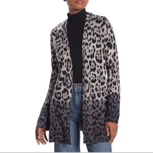 360 Cashmere Leopard Print Cardigan in Black and Gray